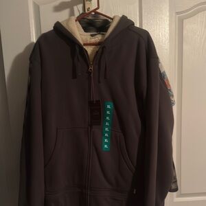 Gray Hooded Jacket with Sherpa Lining